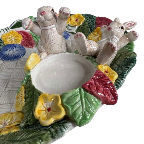 Fitz & Floyd Bunnies & Blooms Rabbit Floral Candle Holder 2” Votive Easter - Picture 4 of 7